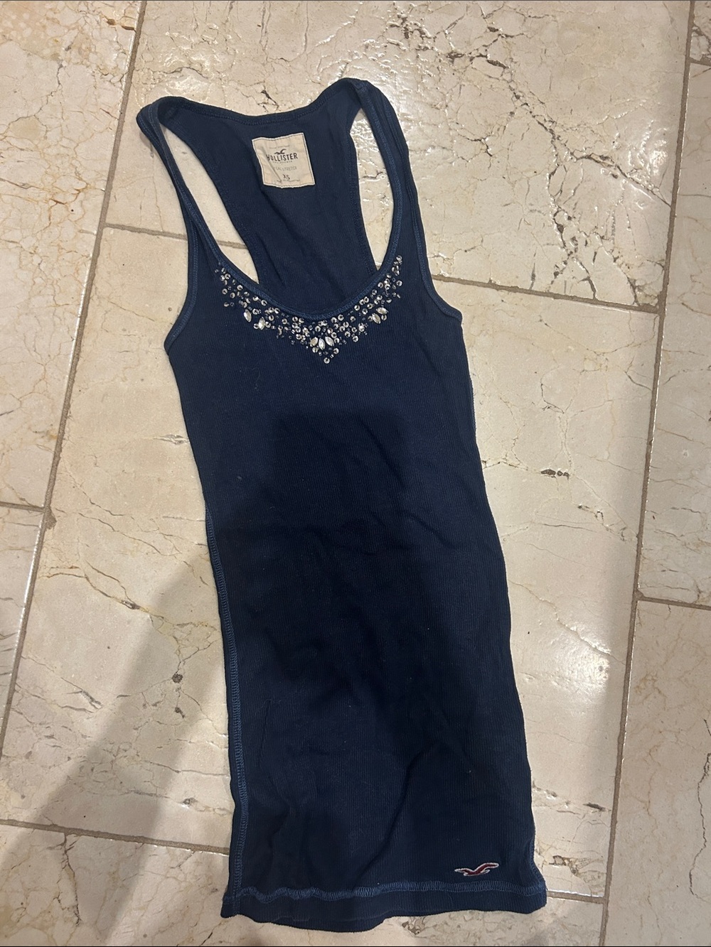 Hollister Dark Blue Racerback Tank with Gem Accents